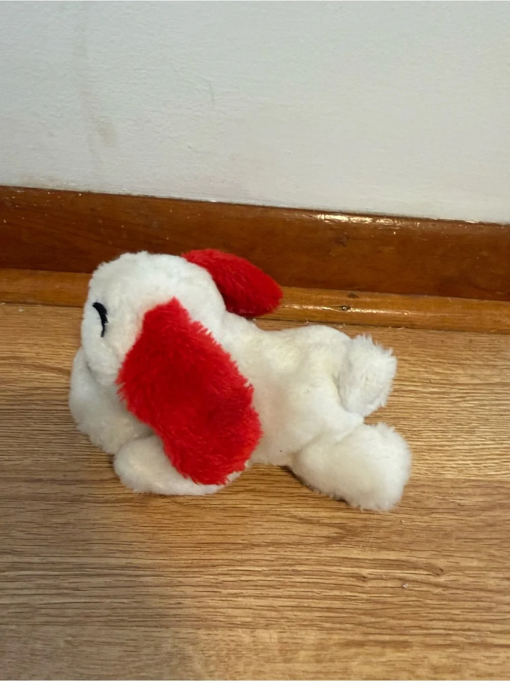 Vintage 1973 R. Dakin & Co Drooper Puppy Dog White & Red Plush Stuffed Animal 6”